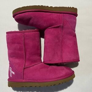 UGG Pink Breast Cancer Ribbon Suede Boots Size 7